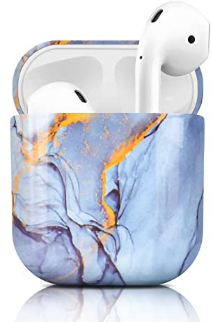 Newseego Hülle Kompatibel mit AirPod 1 & 2, Stylisches Glänzendes Marmor AirPods Hülle Harter PC Vollschutz Tragbare Stoßfeste Case für AirPods 1 & 2 Ladehülle-Blau 1.