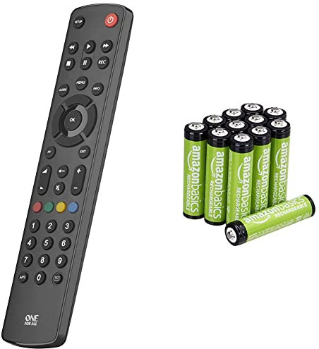 One For All Contour TV Universal Fernbedienung TV - Steuerung von TV/Smart TV – URC1210 & Amazon Basics AAA-Batterien,Micro/wiederaufladbar, vorgeladen, 12 Stück