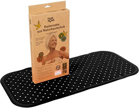 FAIR ZONE Badewannenmatte rutschfest 76x34 cm Antirutschmatte Badewanne Plastikfrei FSC Naturkautschuk 100% BPA+PVC frei Wanneneinlage in Schwarz