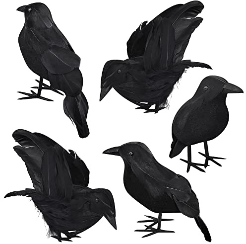 Halloween-Dekorationen, Krähe, gruselig, schwarz, künstliche gefiederte Krähen realistisch aussehende fliegende Rabenvögel, Dekoration für Halloween-Party, Foto-Requisite, Innen- und Außenbereich