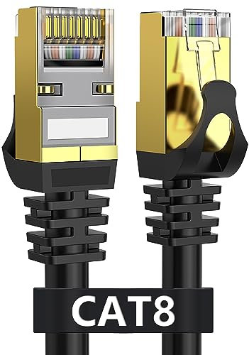Cat 8 Ethernet Cable 40ft Shielded, Indoor&Outdoor, Heavy Duty High Speed Direct Burial 26AWG Cat8 Network Wire, 40Gbps 2000Mhz SFTP Patch Cord, in Wall&Weatherproof RJ45 Cable for Router/Modem/Xbox