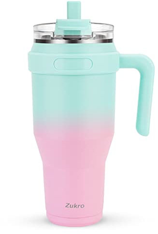 Zukro 40 oz Tumbler With Handle And Straw, Leak-proof Closable Flip Straw Lid, Insulated Stainless Steel Coffee Cup for Hot and Cold Drinks, Travel Mug Fit in Cup Holder, Dishwasher Safe