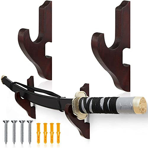 Chunful Schwert-Wandhalterung, Schwerthalter, Katana-Ständer, 1-stöckiger Aufhänger, verstellbare Holzhalterungen für Samurai (15 x 7 x 3 cm, Rotbraun), 2 Stück