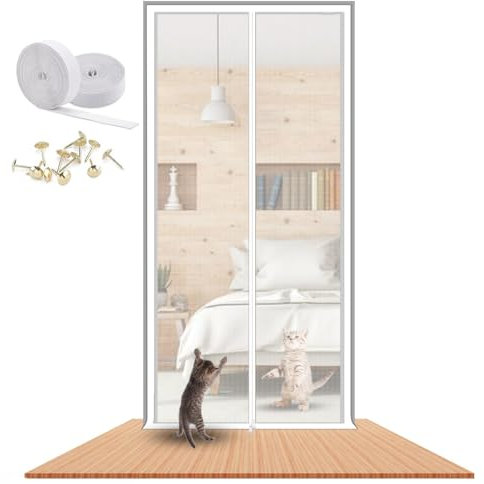 LAIJIANG Schermo Animali Domestici, Porta Ispessita A Prova di Gatto, Resistente agli Animali Domestici, per Porta, Cane, Gatto, AntiGraffio, con Cerniera (Color : White, Size : 150x220cm)