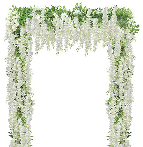 U'Artlines 10Pcs 7.2 Ft/Piece Artificial Wisteria Garland Silk Fake White Wisteria Flowers Hanging Greenery Vines Garlands Rattan for Home Garden Wedding Arch Party Indoor Outdoor Décor