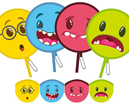 SUJJY 4PCS 4 Styles Foldable Cooling Fans, Handheld Cute Cartoon Monster Face Round Fans for Travel, Events, Indoor & Outdoor (Funny Monster)