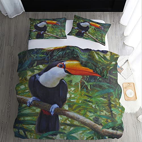 GEDAEUBA Tukan Bettwäsche 135x200 Sommer - Vogelmotiv Bettbezug 135 x 200 2er Set, Wendebettwäsche und Kissenbezug 80x80, Weiche & Atmungsaktive Mikrofaser Bettwäsche-Sets mit Reißverschluss