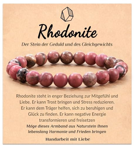 POWWA Rhodonit-Armbänder für Frauen, Naturstein-Chakra-Perlenarmband, Armband für Männer und Frauen