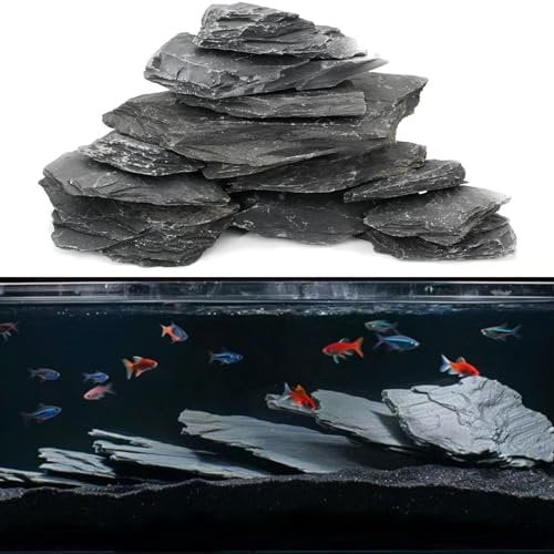 Unocho Pierres d’Ardoise Naturelle 4,5KG Plateforme de Bain de Soleil pour Reptiles, Pierres décoratives pour aquascaping Aquariums terrariums paludariums Jeux de Guerre Jardins Miniatures (5-15 cm)