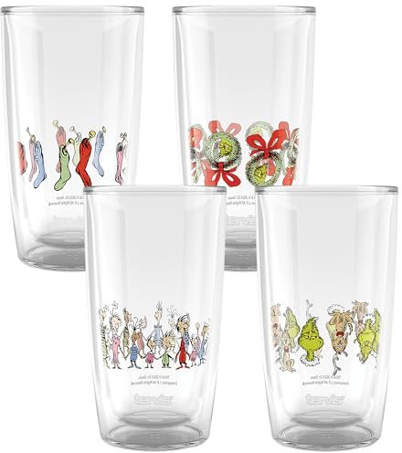 Tervis Dr. Seuss Grinch Who Stole Christmas Holiday Crystal Collection Lot de 4 gobelets isothermes, 473 ml, classique