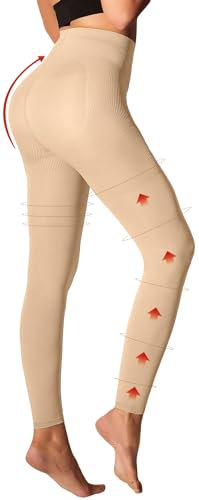 MD FootThera Medizinische Kompressionsstrumpfhose für Damen, 8–15 mmHg, abgestufte Unterstützung, fußlose Durchblutung, Kompressions-Leggings, Hautfarben, Small-Medium