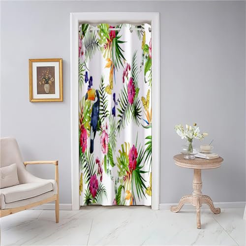 Odot Türvorhang mit Ösen, Tropisch Blumen Tukan-Druck Blackout Verdunkelung Thermo Gardinen, Raumteiler Vorhang für Fenster Tür Schlafzimmer Schrank, Haus Dekoration (120x180cm,Stil J)