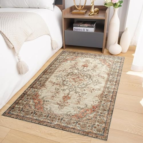 Imperial Rooms Machine Washable Bedside Small Rug 40x60 cm - Soft Short Pile Area Rugs For Bedroom Entrway Non Slip Floor Carpet Traditional Vintage Design Cashmere Door Mat For Kitchen, Timeless