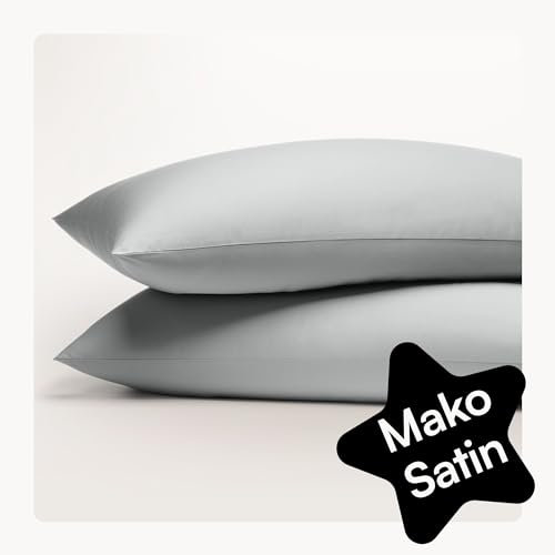 Seralino Satin Kissenbezug 70x90 Grau Blau (2er Set) 100% Bio Baumwolle, weich atmungsaktiv, Kopfkissenbezug Fairtrade/Oeko-Tex Zertifiziert, Kissenbezüge mit Reißverschluss, Polsterbezug 70x90