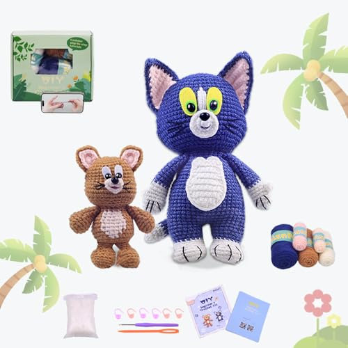 Häkelset für Anfänger - Maus und Katze mit Häkelanfang - Perfektes Strickset für Kinder und Erwachsene - Inklusive leicht verständlicher Anleitung und Häkelsets
