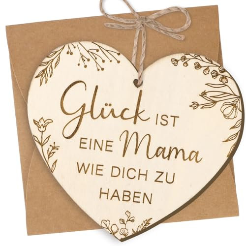 GEBETTER Geschenk für Mama „Glück ist eine Mama wie dich zu haben“ Holzkarte in Herzform Holz zum selber beschriften Grußkarte für Muttertag Geburtstag Karte Geburtstagskarte Muttertagsgeschenk