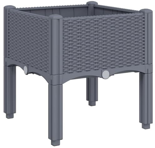 vidaXL Jardinière avec Pieds, Bac à Fleurs, Pot à Plantes, Boîte à Fleurs Jardin Terrasse Patio Extérieur, Bleu Gris 40x40x42 cm PP