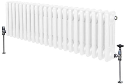 Radiador Tradicional Horizontal de 3 Columnas 300mm x 1192mm | Blanco | Acero | Montado en pared | Kit de fijación y soportes + Cepillo de limpieza GRATIS | Calefacción estufa calefactor