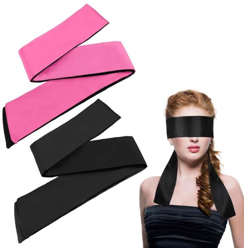 Jeffdad Satin Augenbinde, 2 Stück Augenbinde zum Schlafen Weiche Schlafmaske Schwarz Weinrot Verstellbare Augenabdeckung 150 x 7 cm Satin Augenbinde Schlafen Reise-Augenmaske (Schwarz Rosa)