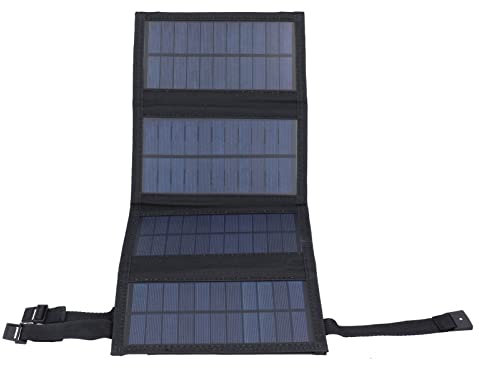 Akozon Panneau Solaire USB 20 W, Chargeur de Cellules Solaires Polycristallines Portables Pliables, Banque d'énergie Solaire Extérieure étanche pour Appareils Mobiles (Black)
