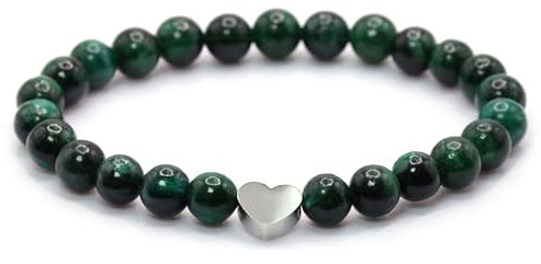 Echtes Smaragd Edelstein Armband mit 6mm Perlen und Edelstahlherz - verschiedene Längen - Heilstein Schutzstein Talisman Glücksbringer Geschenk (Smaragd, 16CM)