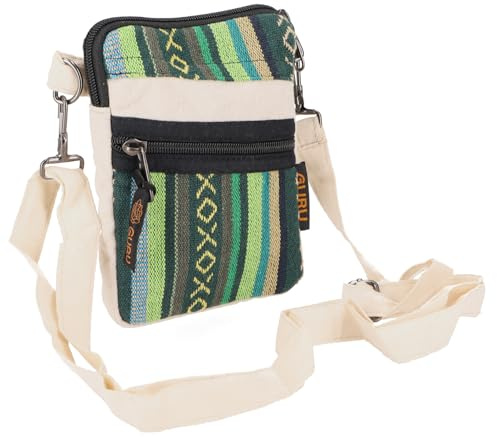 GURU SHOP Brustbeutel, Passporttasche, Mini Crossbody Bag aus Baumwolle | Unisex, verstellbarer Schultergurt, zwei Reißverschlussfächer, stylisches Accessoire für den Alltag.