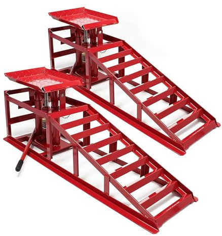 1 Pair Car Ramps Vehicle Ramp Hydraulic Lifting Jack, 2 Ton Tonne Adjustable Height Heavy Duty Garage Workshop Tool Red
