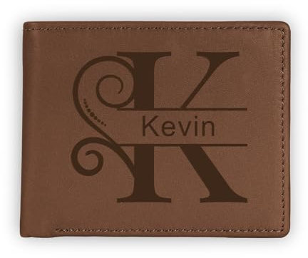 MeMeDIY Portefeuille à Deux Volets en Cuir avec Nom Alphabet Gravé pour Homme avec Lettre Personnalisée Cadeaux de Portefeuille Personnalisés pour Papa/Mari/Petit Ami -A1