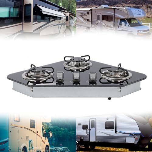 BLSYHDH RV-Gasherd, 3 Flüssiggas-Herdbrenner mit Elektronischer Impulszündung, 1,8 KW Leistung, Gehärtete Glasscheibe, Leicht zu Reinigen und Platzsparend, Kochfeld für Boot,