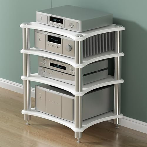LYXWGRZD AV-Medienständer, Mehrschichtiger Stereoschrank, Offener TV-Ständer, Audio-Rack, Mit stoßdämpfenden Fußspikes, for Besprechungs-, Wohn- Und Aufnahmeräume(Wit,85cm/33.4in)