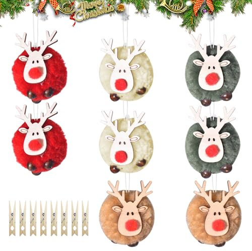 Weihnachtsbaum Anhänger, 8 Stück Christbaumschmuck, Weihnachtsdeko Elch, Filz Holz Verzierung für Weihnachtsbaum und Party