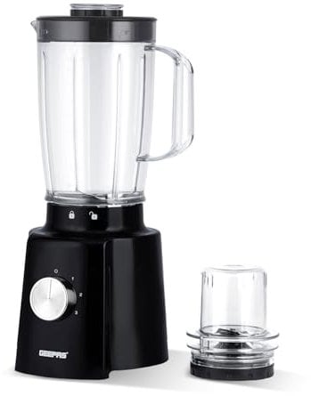 GEEPAS 2-in-1 Food Jug Blender | 1.6L Juice Jar 100G Mini Coffee Spice Grinder 4-Leaf Stainless-Steel Blades 3 Speed & Pulse Safety Lock | Smoothie Maker for Ice Crushing | 2 Year Warranty 650W Black