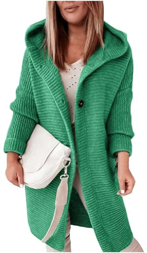 Strickjacke Damen Lang Mit Kapuze Pullover & Strickjacken Für Damen Winter Warme Strickmantel Damen Dicke Strickjacke Grobstrick Winterjacke Strick Cardigan Frauen Elegant Sweater Mit Knöpfen