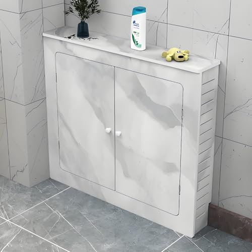 Couvercle De Radiateur, 3 Côtés Tablette De Radiateur, Cache-Radiateur Robuste Et Durable, Motif En Marbre Cache Radiateur Storage Rack, Avec Design À Lattes Moderne MDF, Meuble Radiateur Petit(Gray-A