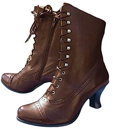 Dasongff Bottines Femme Gothiques Vintage Steampunk Ankle Bottes À Lacets en PU Cuir À Talon Louis Bottes Court Victoriennes à Talon Louis Vintage Punk Bottes à Bout Pointu Décontractées