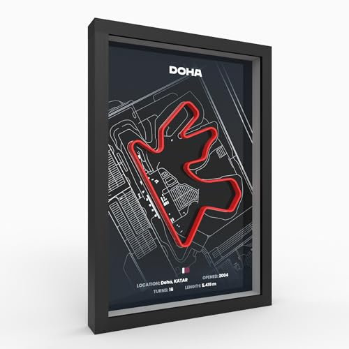 Katar 3D Motorsport A4 Poster im Holzrahmen I Hochwertiger 3D Druck I 2000dpi I 280g Papier I 3D Rennkunst als Deko für Wand, Büro & deinen Schreibtisch oder als Geschenk I Rennstrecken Poster