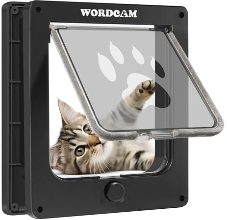 Wordcam Medium Cat Door Flap, 4 Way Locking Cat Door for Interior Exterior Doors, Pet Door for Cats Kitty Kittens Doggies, Robust, Weather-Resistant (Black, M)