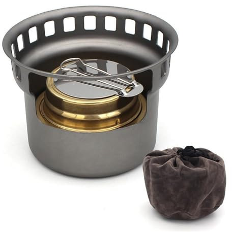Titan Alkoholherd Spirit Burner Outdoor Holzofen mit Ständer Klammern Camping Multi-Fuels Ultraleicher Rucksackofen (nur Ofen), Alkoholherd Camping