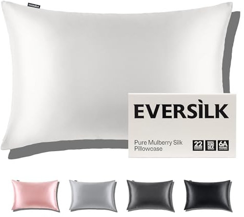 Mulberry Silk Pillowcase for Hair and Skin: 22 Momme Both Sides 100% Pure Silk Pillow Case with Hidden Zipper - Natural Hypoallergenic Pillow Cover for Cooling Sleep 1 Pack 50 x 75 cm White