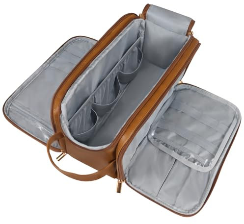 Gloppie Trousse de Toilette en PU Cuir pour Homme Femme Grand Format Sac de Rangement de Voyage, Caramel