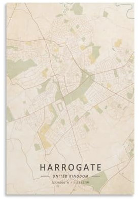 LZTEN Harrogate Poster mit Karte des Vereinigten Königreichs, Vintage-Druck, Poster für Zimmer, Ästhetik, Leinwand, Wandkunst, Poster und Druck, ungerahmt, 60 x 90 cm