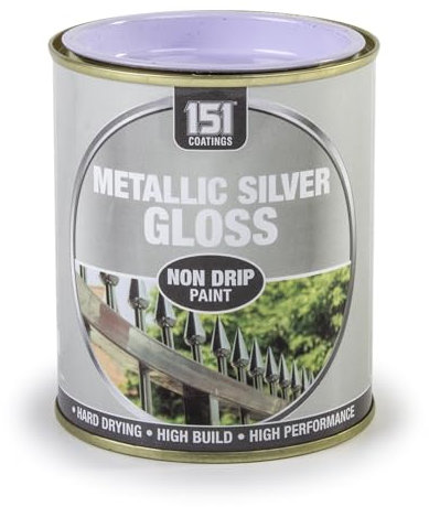 Inspired Essentials 300ml Non Drip Paint Tin Exterior Interior Hard Drying Performance Multi-Purpose Paint Tin for Metal, Wood, Plastic, Walls with Perfect Finish (1, 151 - Metallic Silver Gloss)