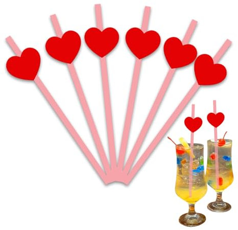 20 Pcs Disposable Paper Straws, 7.7-inch Heart-Shaped Straws, Valentine's Day, Wedding, Single Party, Birthday Anniversary Supplies (Pink)