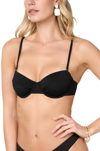 Goldenpoint Donna Costume da Bagno Tinta Unita - Parte Alta del Bikini - Balconette Push Up con Ferretto Costume Tinta Unita Taglia 2 Colore Nero