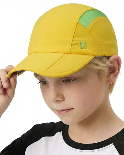 GADIEMKENSD Gorra para niños, Gorra de béisbol Plegable para niños pequeños, protección Solar UPF50+, Ligera y Transpirable, Adecuada para niños o niñas de 4 a 9 años, Amarillo