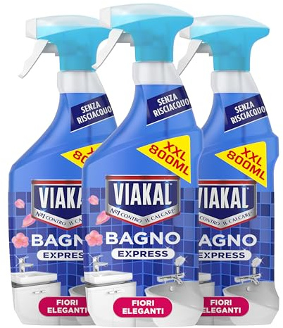 Viakal Spray Classico Con Tecnologia Anti-goccia, Il Numero Uno Per Il Tuo Bagno Contro Il Calcare E Le Macchie D'Acqua 800ml (Confezione da 3)