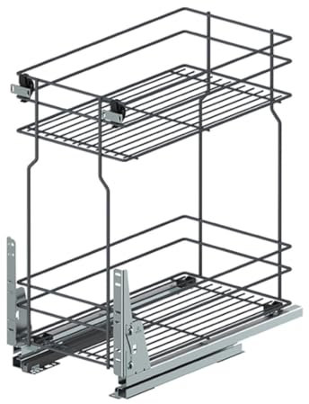 woplus Unterschrankauszug Auszugsunterschrank Schrankauszug mit Softclose Küchenauszug 2 Etage Vollauszug Bodenmontage Antrazit (Möbel 300mm)