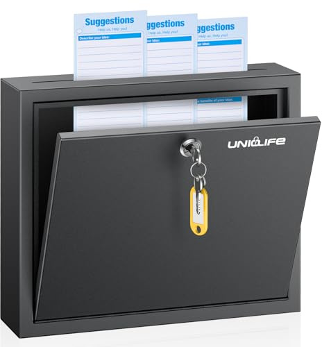 Uniclife Vorschlagsbox mit Schlüsselschloss und Schlitz, Wandbriefkasten für Büro, Einzahlungsbehälter mit 50 Blankokarten, Spendenbehälter, Urne für professionelle Veranstaltungen