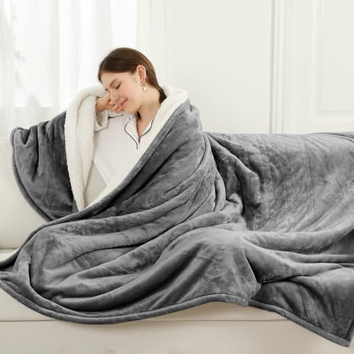 ESTINGO Heated Throw Blanket 180x130cm, Electric Throw Blanket, Grey | 6 Heating Levels & 10 Hours Auto Off, 2-Sided Flannel & Sherpa, CE & UKCA Certified, Machine Washable, for Office, Sofa & Bed