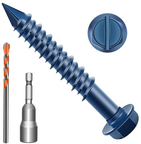 Zynthor 5.5 x 70mm Concrete Screws, 50 Pcs Blue Hex Washer Head Concrete Screws Anchor Kit with Drill Bit and Hex Bit Socket, for Masonry, Cement, Block, Brick or Stucco